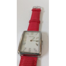 VINTAGE Mondia γυναικείο ρολόι με ασημένιο καντράν και κόκκινο δερμάτινο λουράκι (VIN69 - 1-571-8)